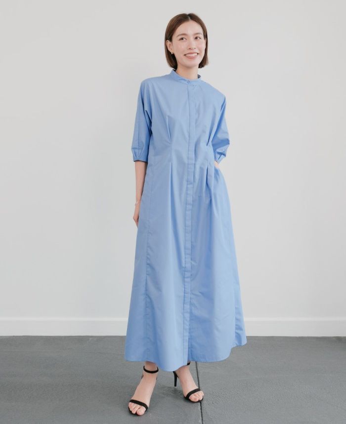 シャツワンピースブルーの着用画像