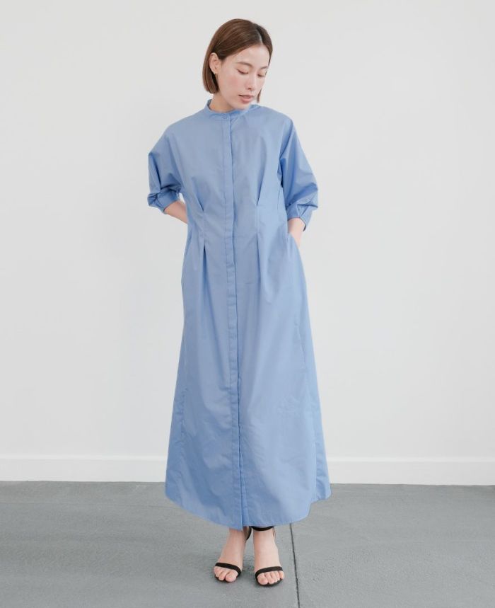 シャツワンピースブルーの着用画像