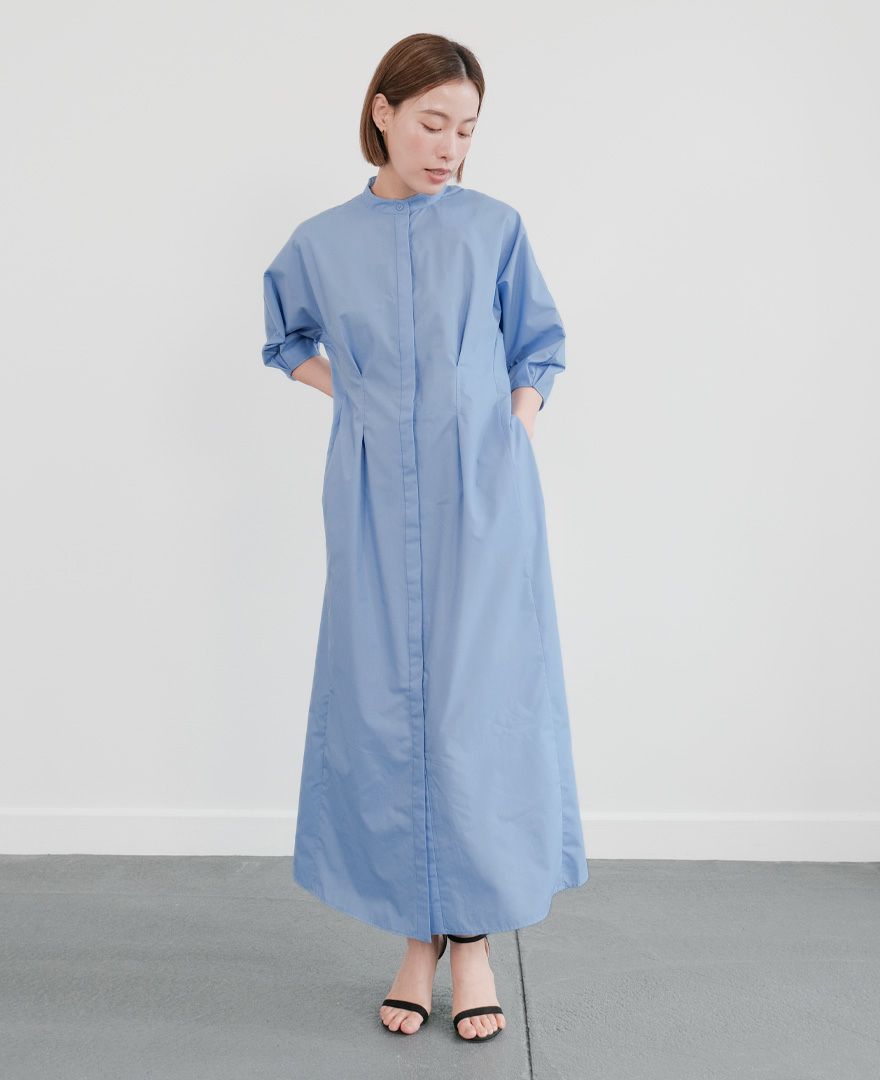 シャツワンピースブルーの着用画像