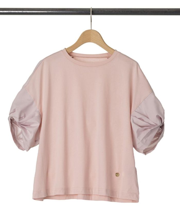 ねじり袖Tシャツピンクの詳細画像