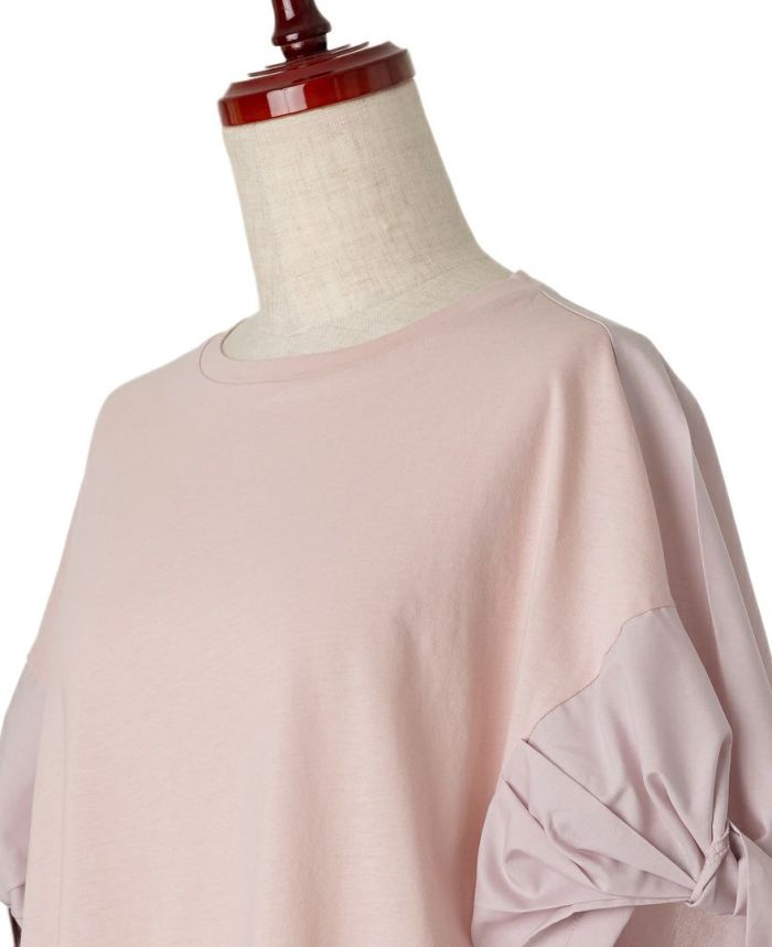 ねじり袖Tシャツピンクの首元詳細画像