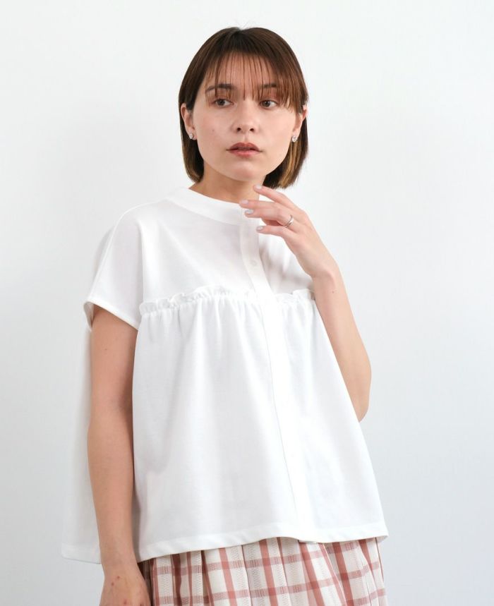 切り替えカノコブラウスホワイトの着用画像