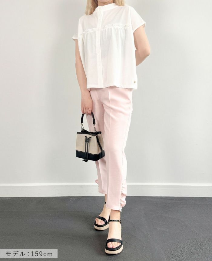 切り替えカノコブラウスホワイトの着用画像