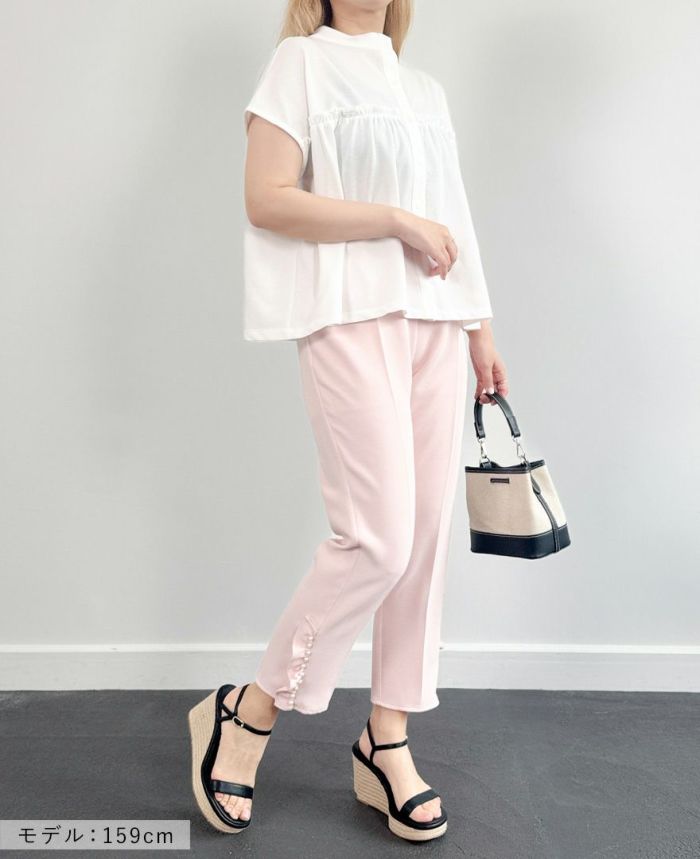 切り替えカノコブラウスホワイトの着用画像