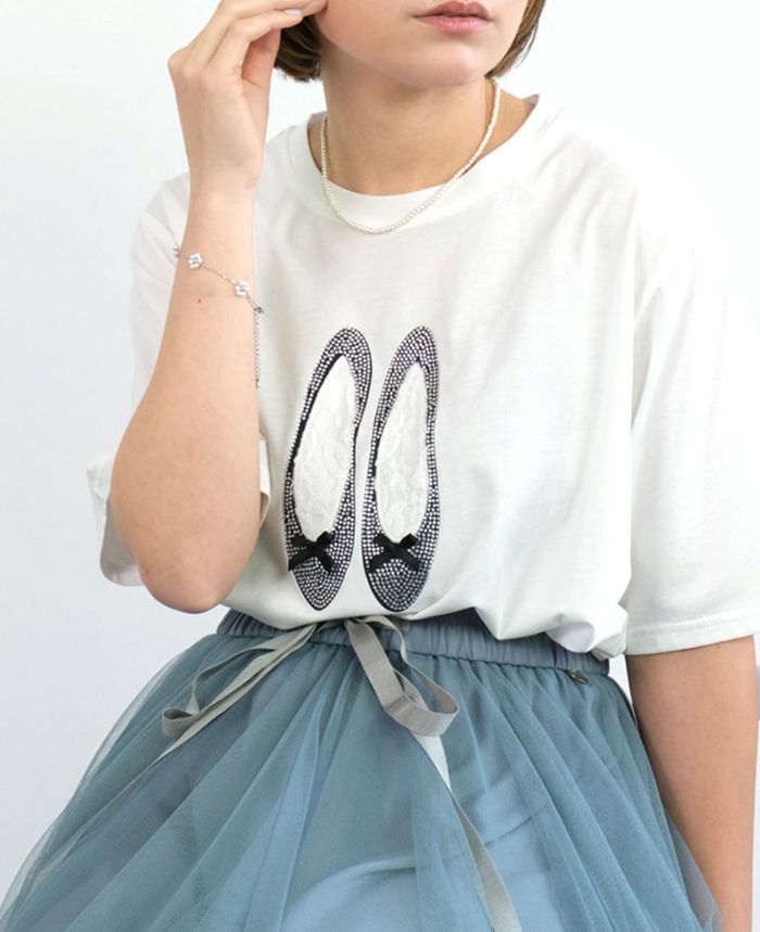 バレエシューズモチーフTシャツホワイト着用画像