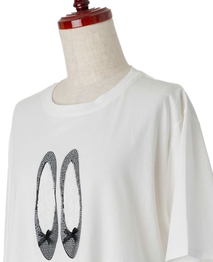 バレエシューズモチーフTシャツホワイトの首元アップ詳細画像