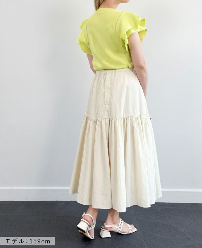 袖フリルニットイエローの着用画像