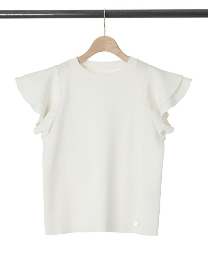 袖フリルニットホワイトの詳細画像