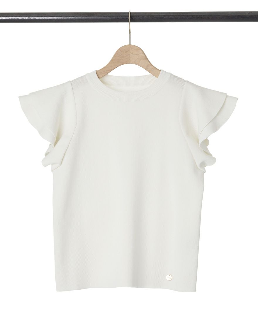 袖フリルニットホワイトの詳細画像