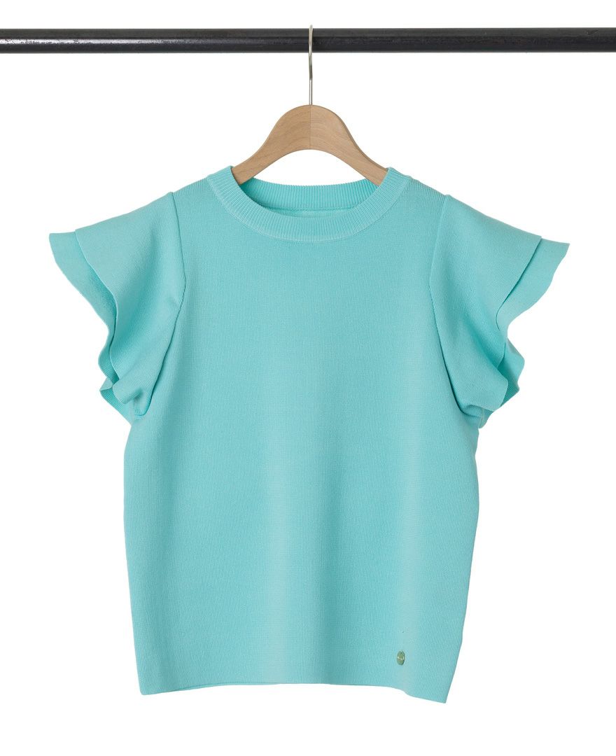 袖フリルニットターコイズの詳細画像