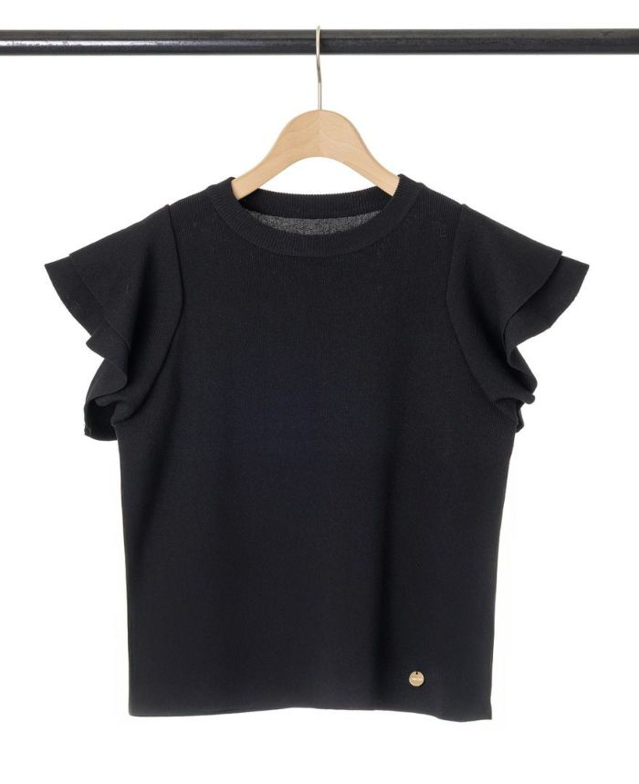 袖フリルニットブラックの詳細画像