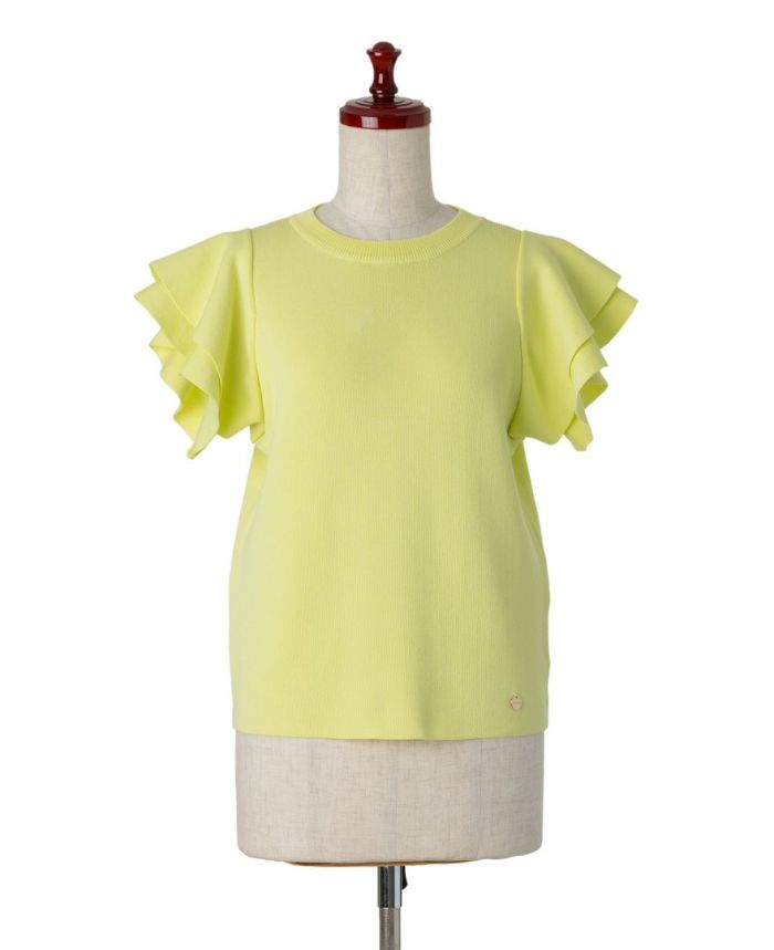 袖フリルニットイエローの正面詳細画像