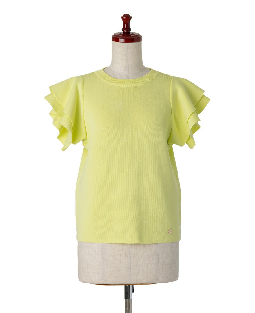 袖フリルニットイエローの正面詳細画像