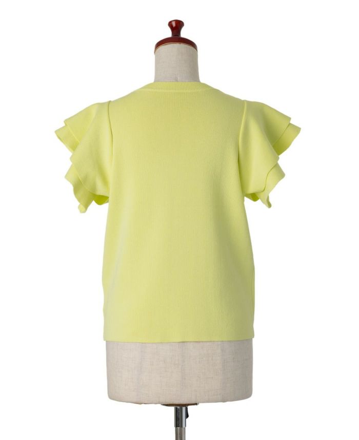 袖フリルニットイエローの後ろ見頃詳細画像