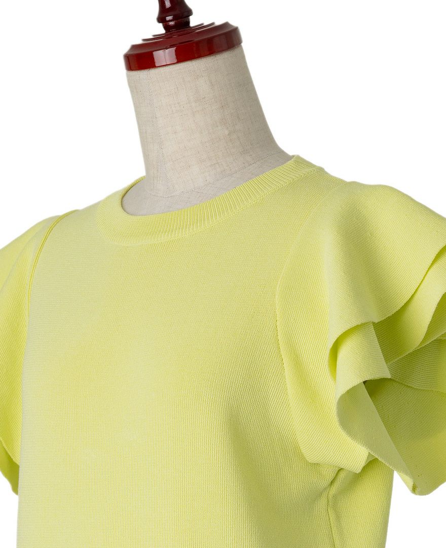 袖フリルニットイエローの首元詳細画像
