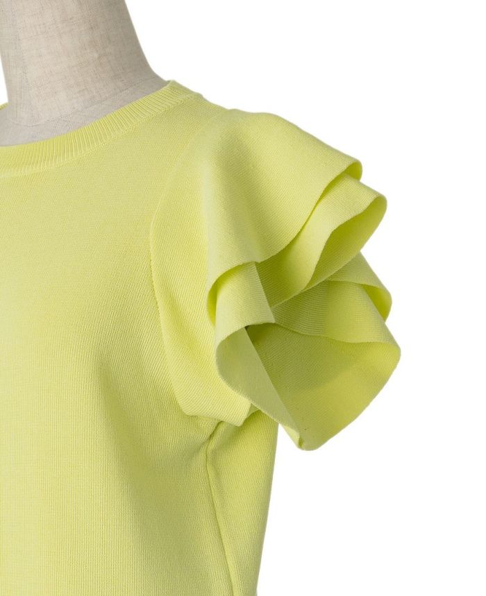 袖フリルニットイエローの袖口詳細画像