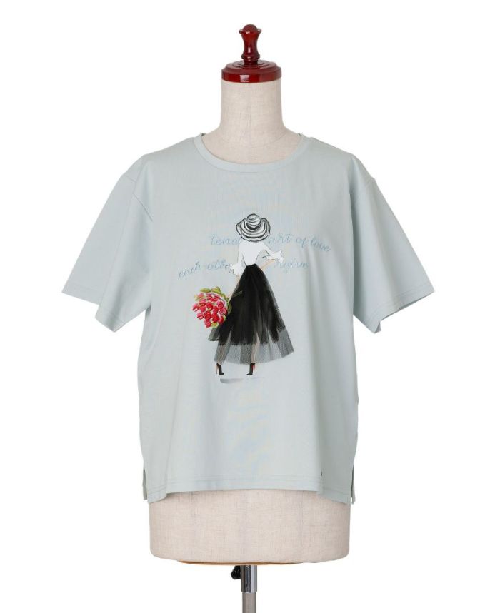 パリジェンヌプリントTシャツグレーの前身頃詳細画像