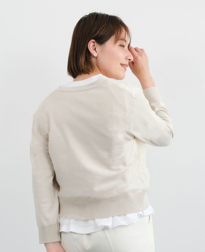 花チュールカーディガンベージュの着用画像