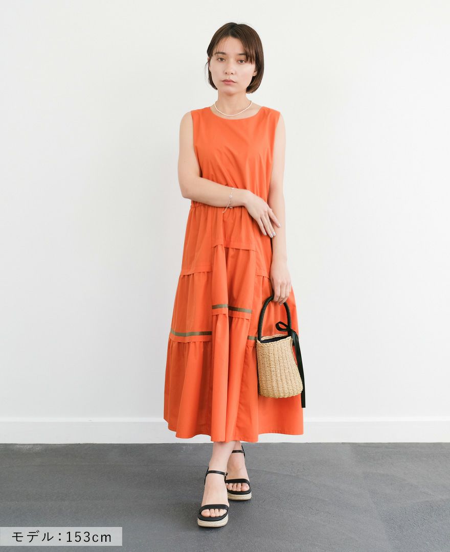 切り替えティアードワンピーステラコッタの着用画像