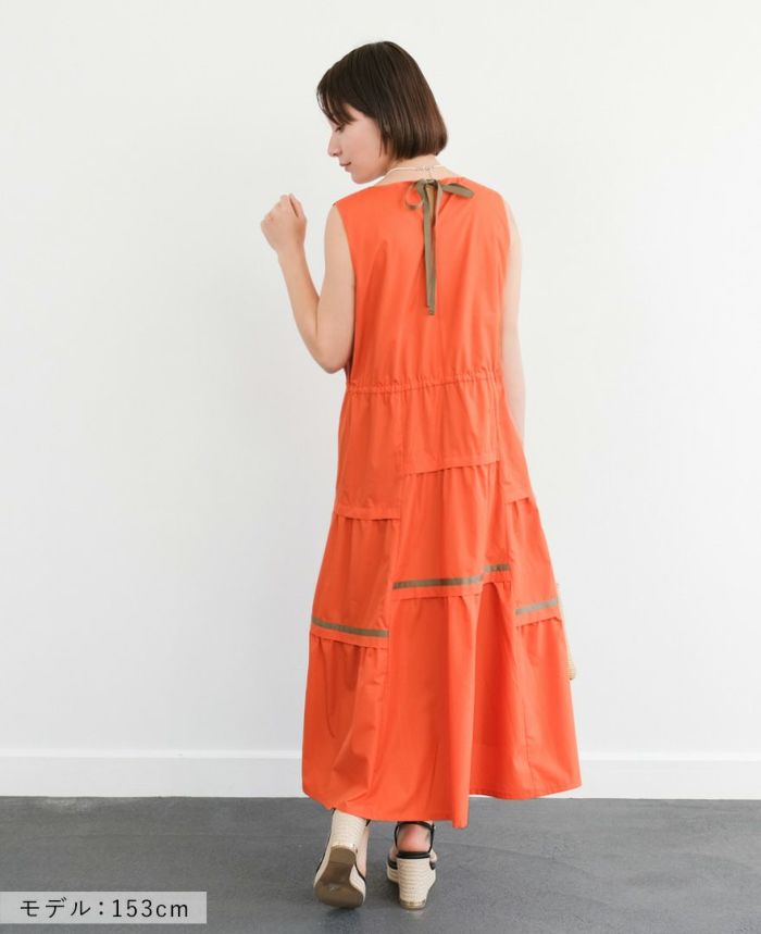 切り替えティアードワンピーステラコッタの着用画像