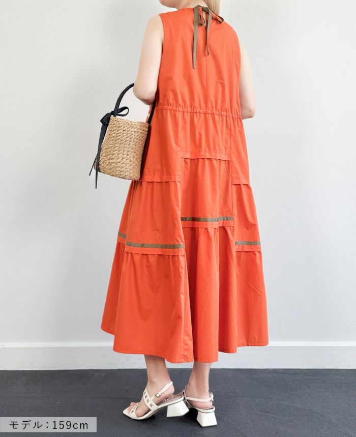 切り替えティアードワンピーステラコッタの着用画像