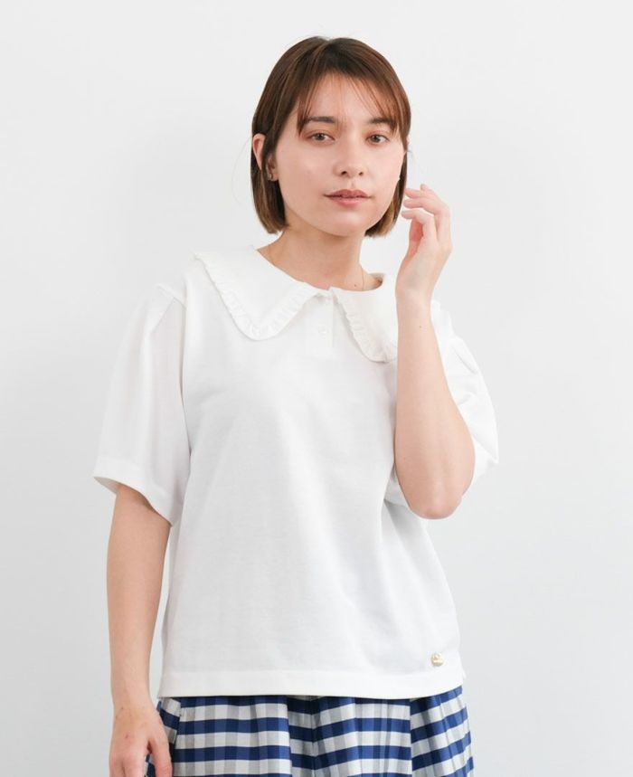 ホワイトのカノコポロシャツ着用画像