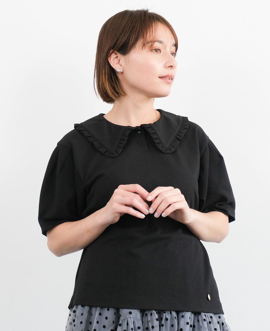 ブラックのカノコポロシャツ着用画像