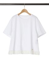 ホワイトの裾レースTシャツ詳細画像